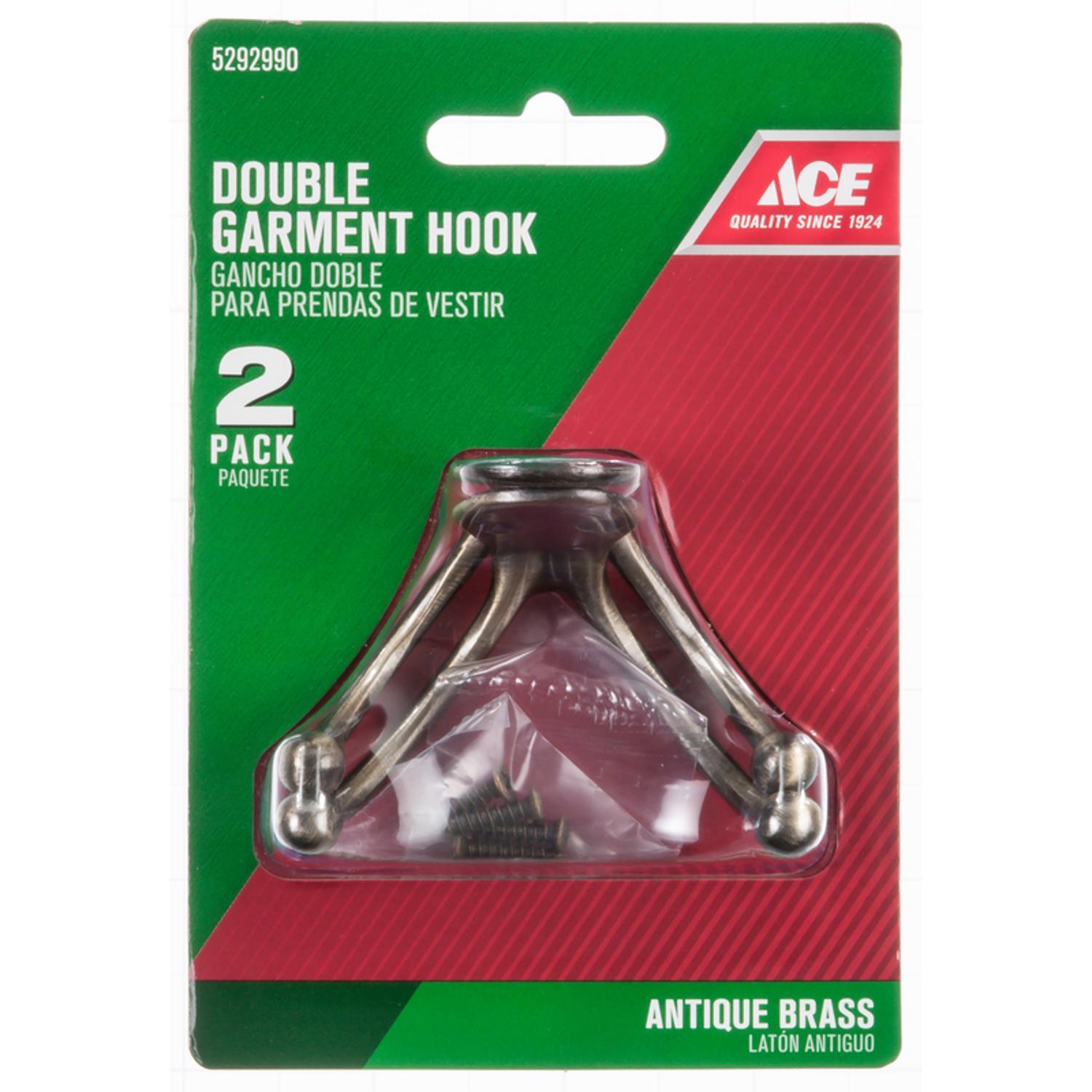 Ace 1-3/4 in. L Antique Brass Yellow Brass Small Double Garment Hook 2 pk