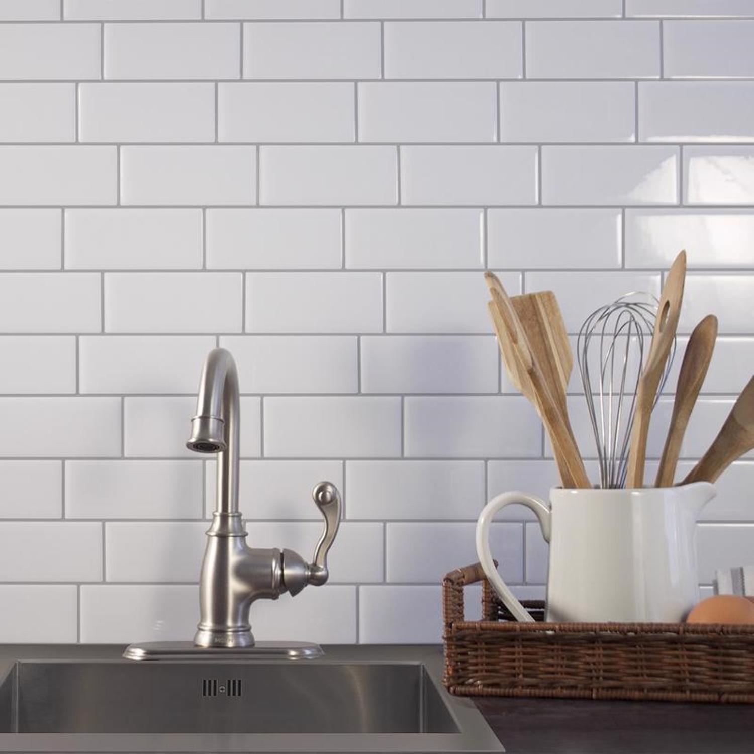 Smart Tiles 8.38 in. W X 11.56 in. L White Mosaic Vinyl Adhesive Wall Tile 4 pc