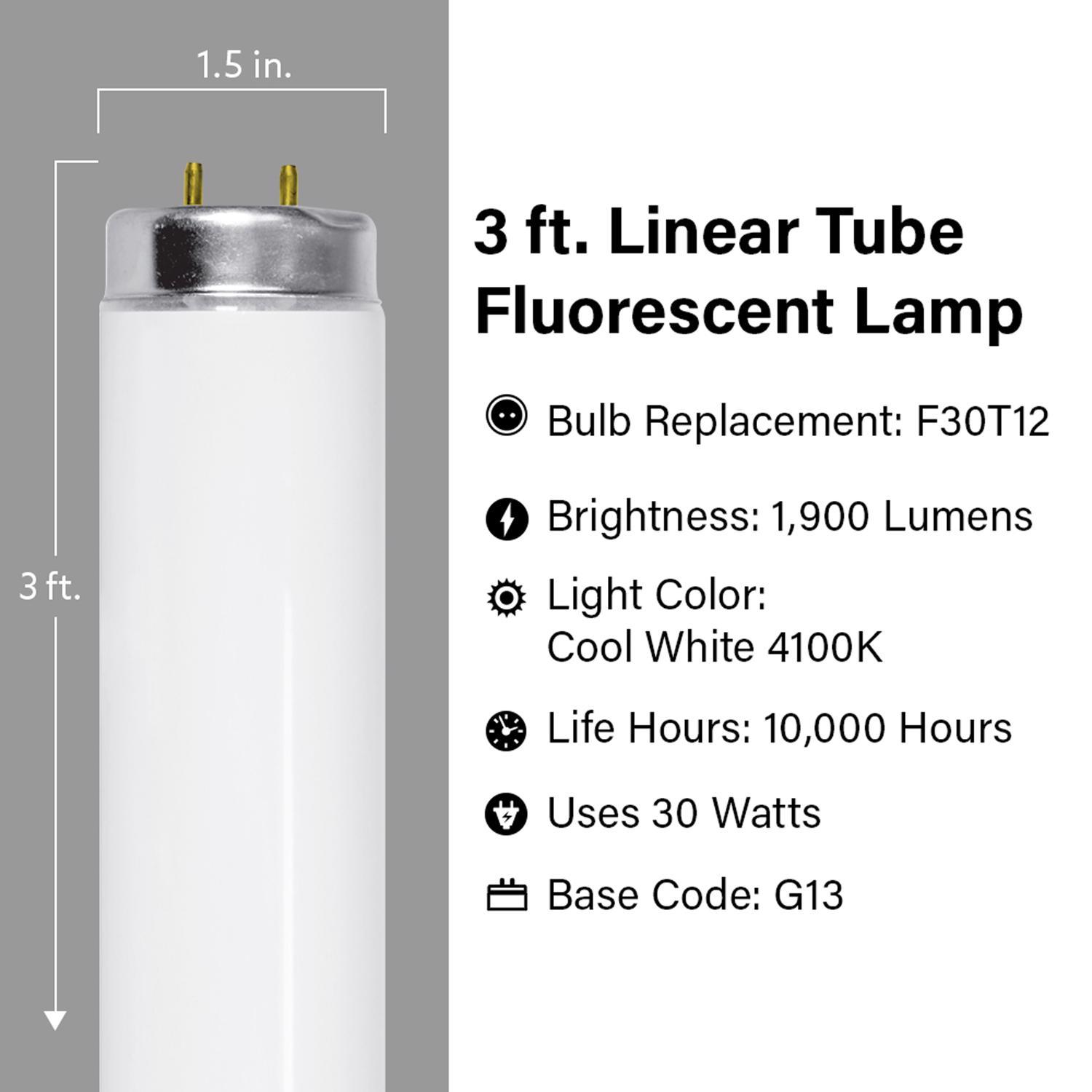 Feit 30 watt 1.5 in. Dia. x 36 in. L Fluorescent Bulb Cool White Linear 2 pk