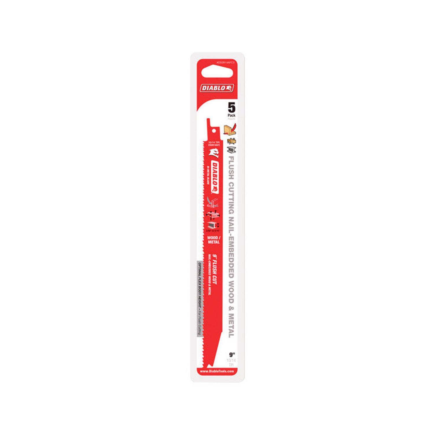 Diablo 9 in. Bi-Metal Flush Cut Reciprocating Saw Blade 10/14 TPI 5 pk