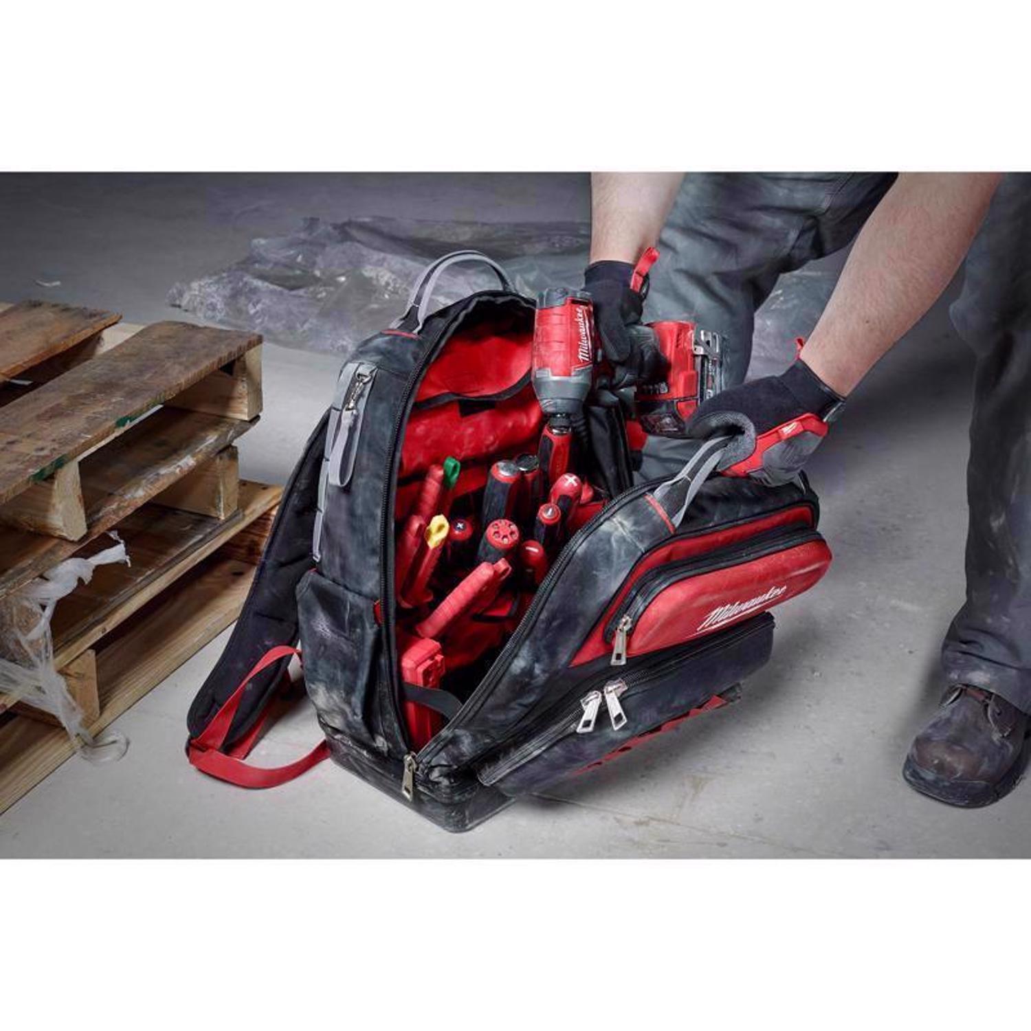 Milwaukee Ultimate Jobsite Ballistic Nylon Backpack 48 pocket Black/Red 1 pc