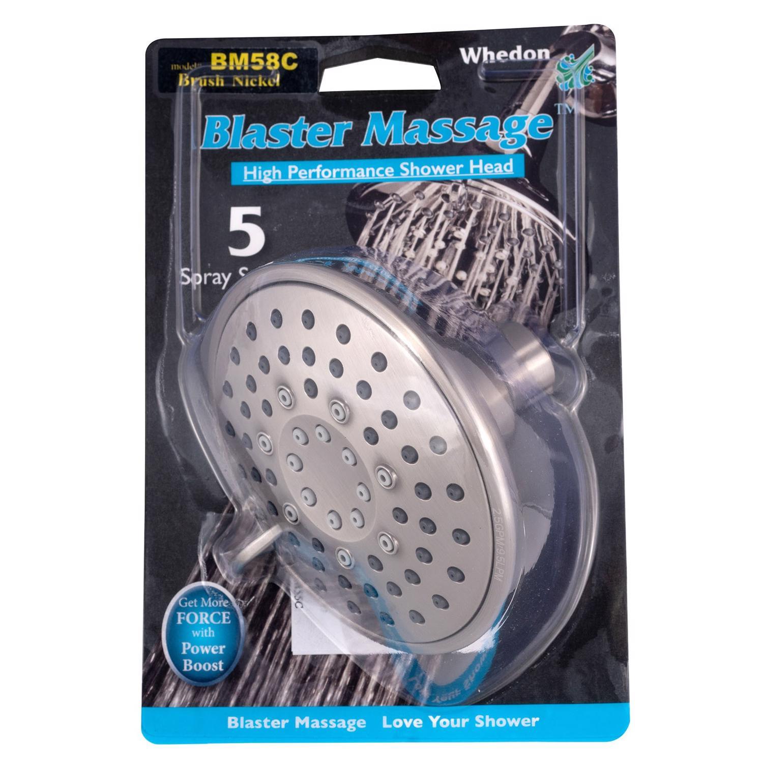 Whedon Blaster Massage Brushed Nickel Nickel 5 settings Wallmount Showerhead 2.5 gpm
