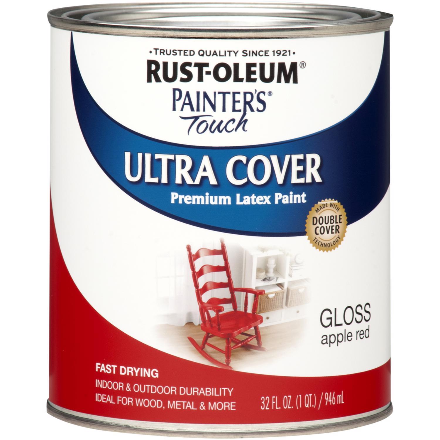 Rust-Oleum Painters Touch Ultra Cover Gloss Apple Red Water-Based Paint Exterior and Interior 1 qt