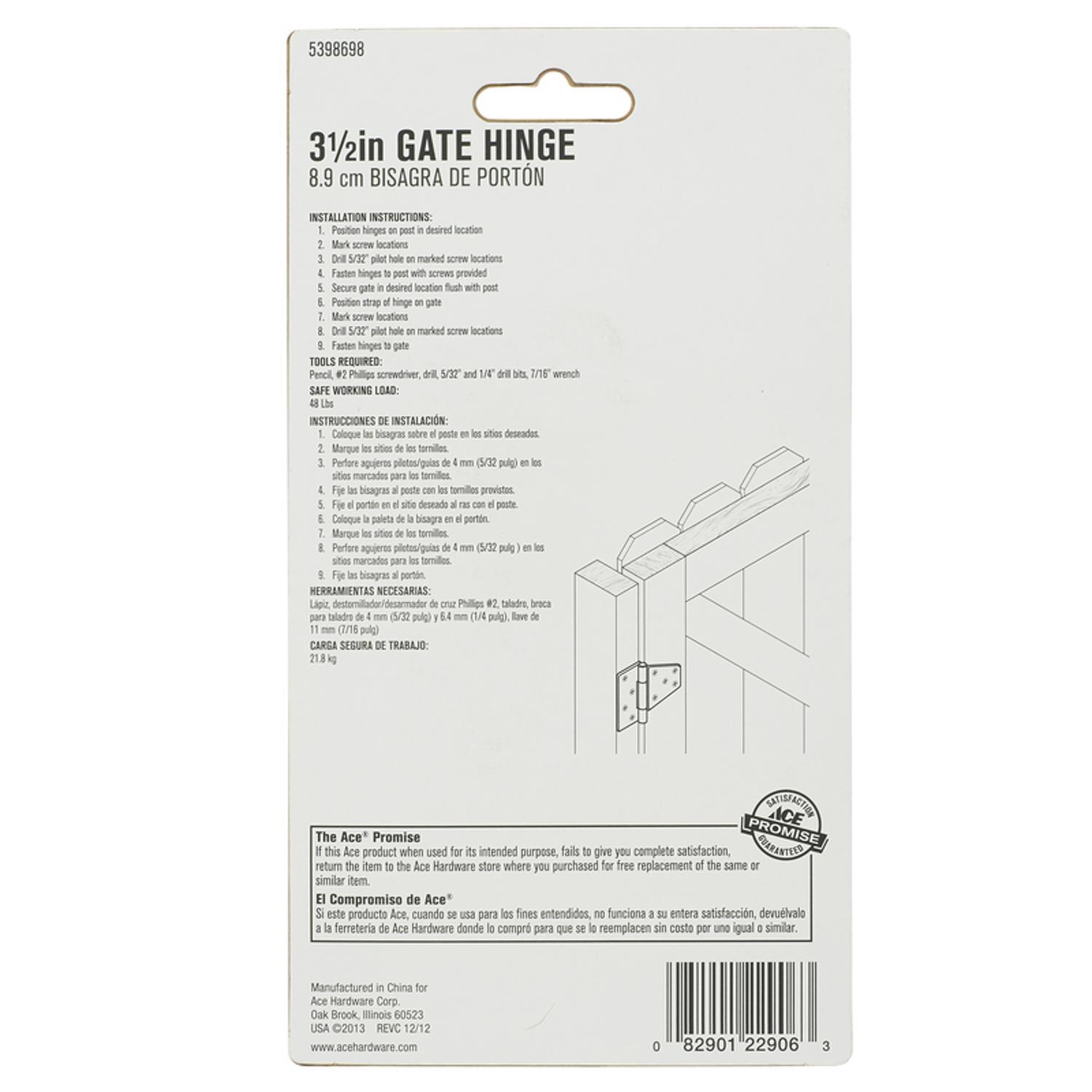 Ace 3.5 in. L Stainless Steel Heavy Duty Gate Hinge 1 pk