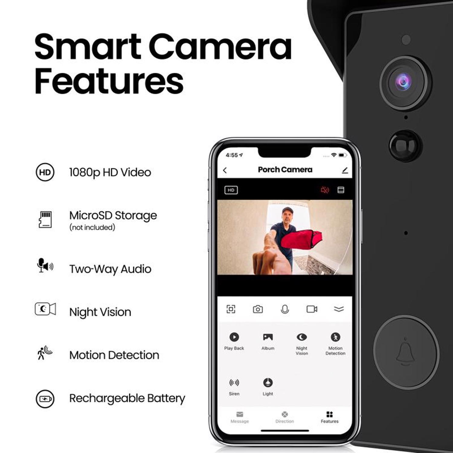 Feit Smart Home White Metal/Plastic Wireless Smart-Enabled Video Doorbell