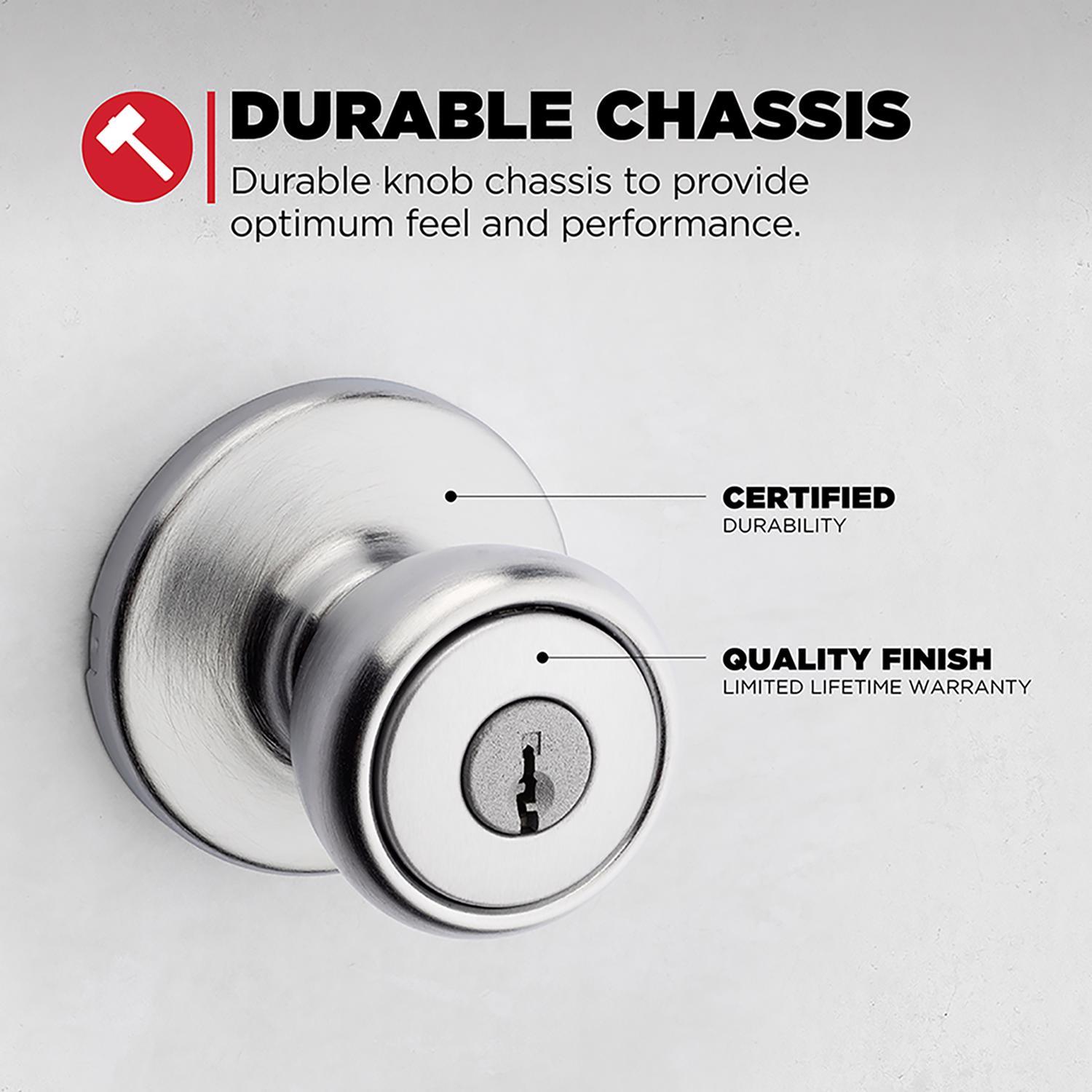 Kwikset Tylo Satin Chrome Entry Door Knob 1-3/4 in.
