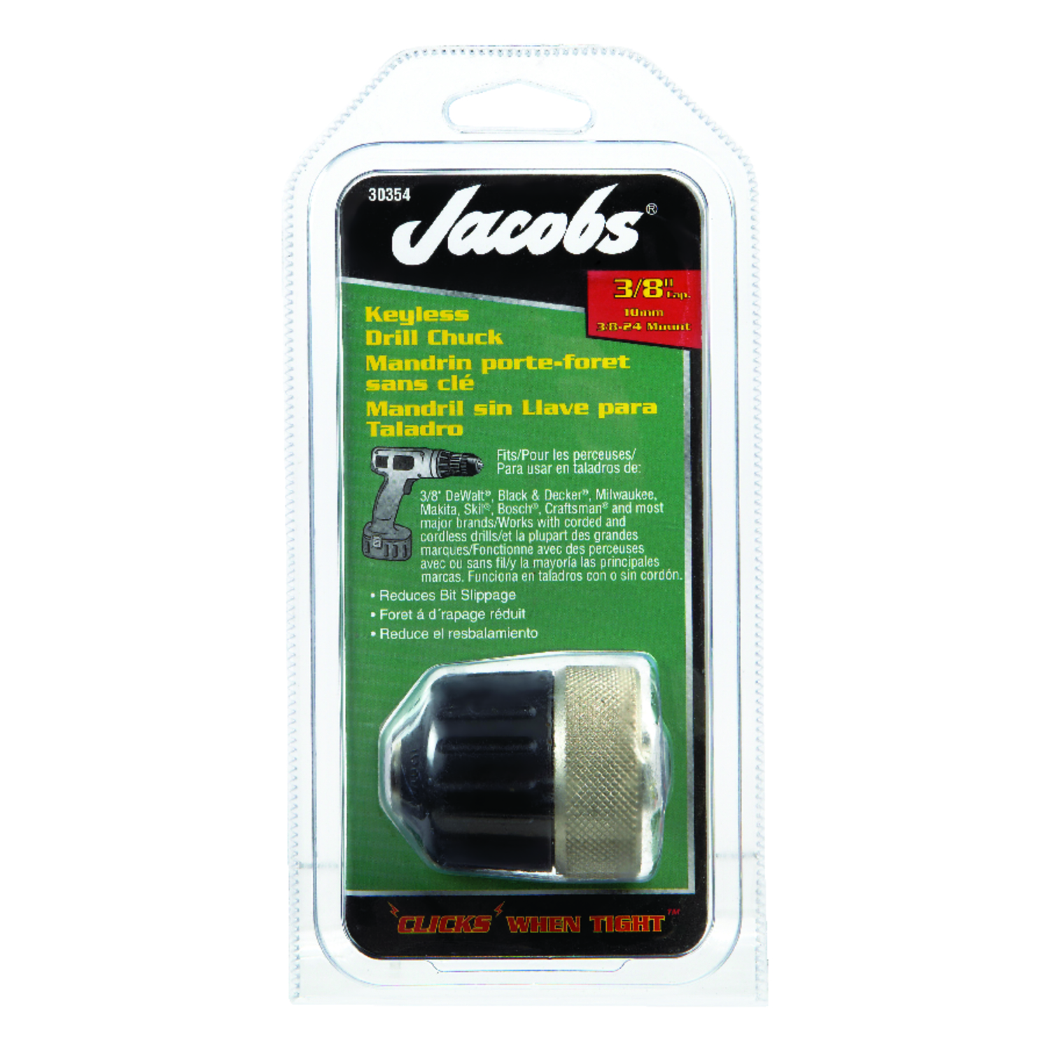 Jacobs 3/8 in. in. Keyless Drill Chuck 3/8 in. 3-Flat Shank 1 pc