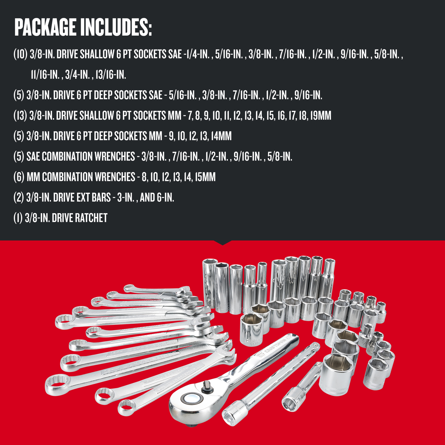 Craftsman 3/8 in. drive Metric and SAE 6 Point Mobile Mechanic's Tool Set 47 pc