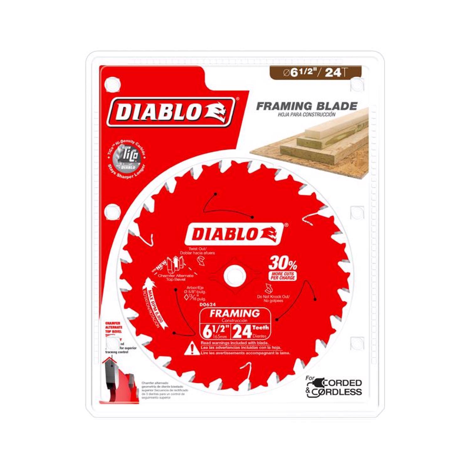 Diablo Demo Demon 6-1/2 in. D X 5/8 in. TiCo Hi-Density Carbide Framing Blade 24 teeth 1 pk