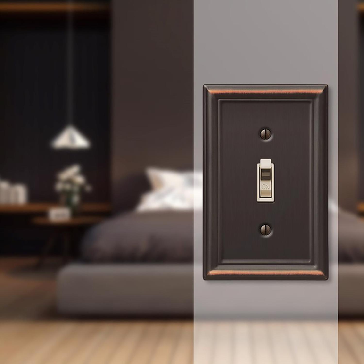 Amerelle Chelsea Aged Bronze 1 gang Stamped Steel Toggle Wall Plate 1 Pack