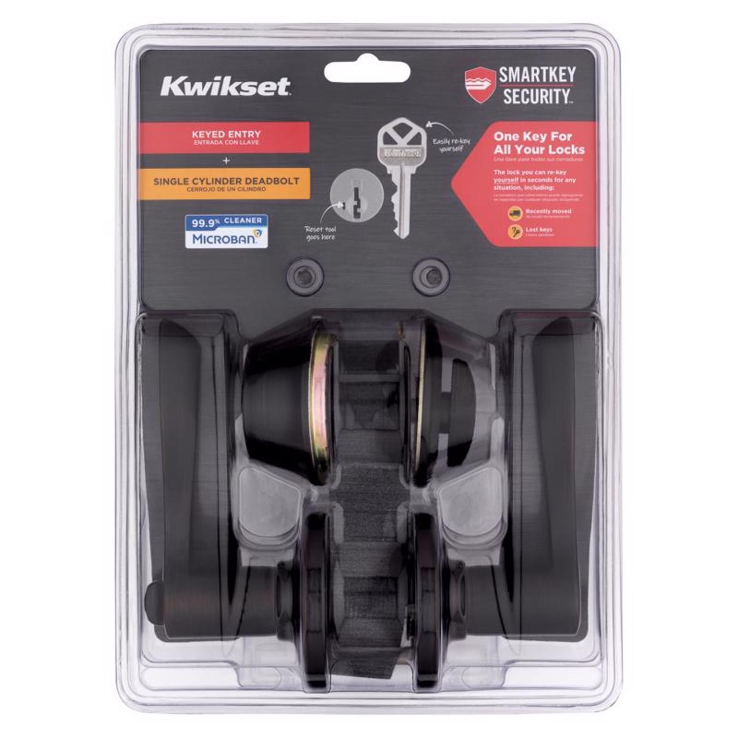 Kwikset SmartKey Security Balboa Venetian Bronze Deadbolt and Entry Door Knob KW1 2-3/4 in.