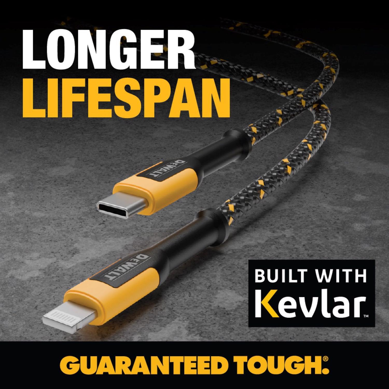 DeWalt Lightning to USB-C Cable 4 ft. Black/Yellow
