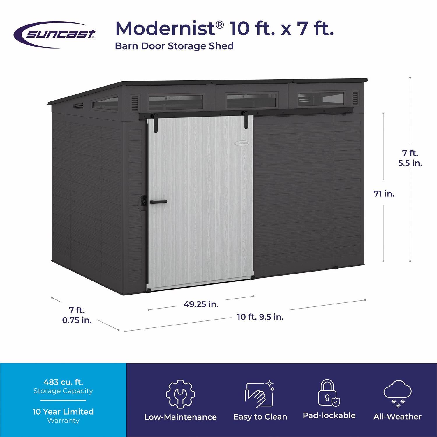 Suncast Modernist Barn Door 10 ft. x 7 ft. Resin Horizontal Barn Storage Shed with Floor Kit