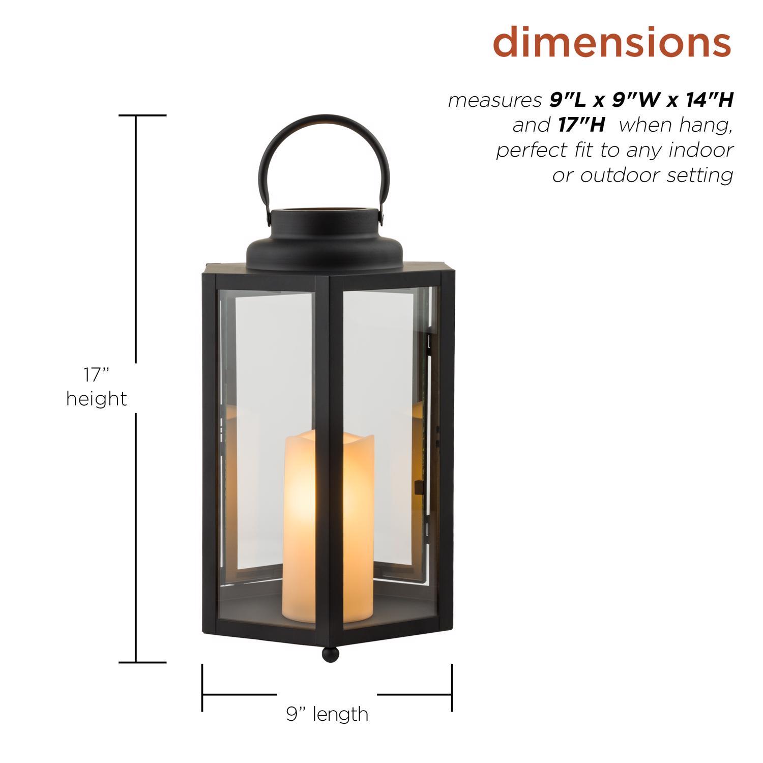 Alpine 14 in. Glass/Plastic Decorative Black Flameless Lantern