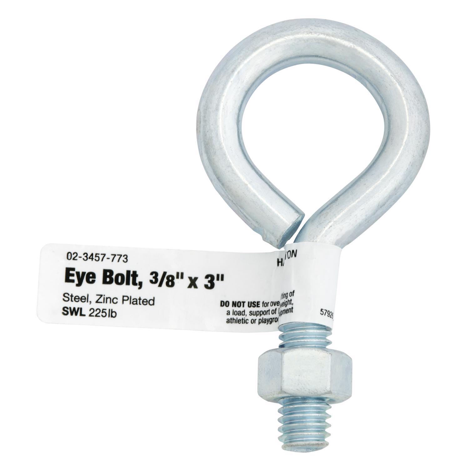 Hampton 3/8 in. X 3 in. L Zinc-Plated Steel Eyebolt Nut Included