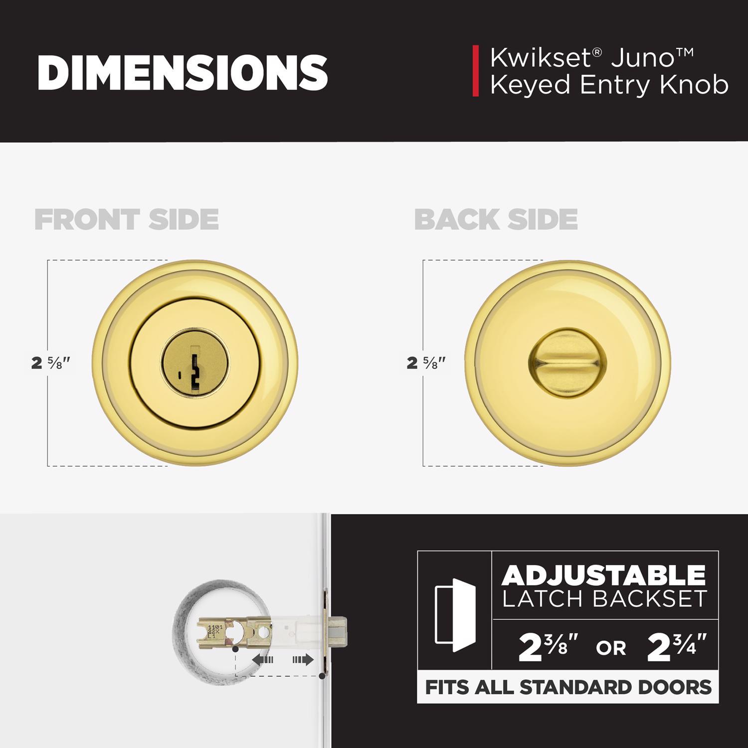 Kwikset SmartKey Juno Polished Brass Entry Door Knob KW1 1-3/4 in.