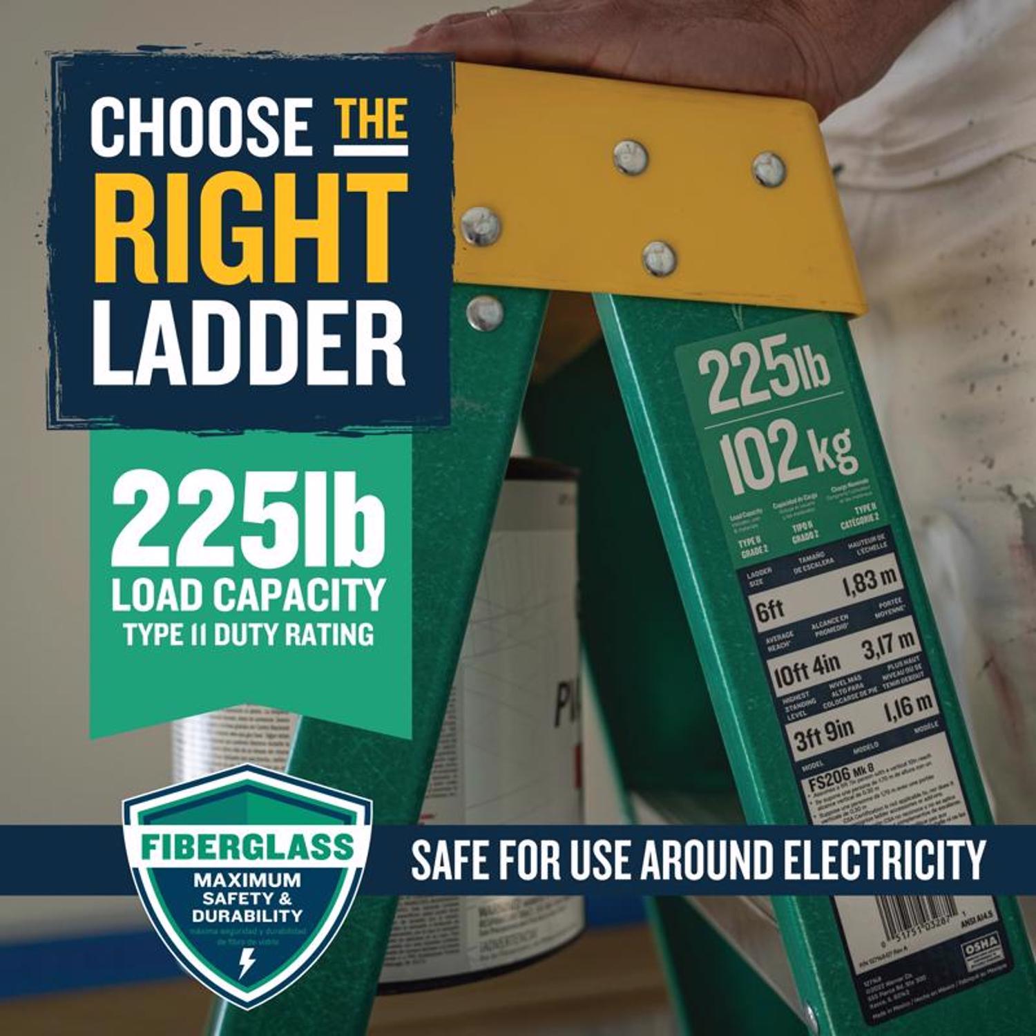 Werner 6 ft. H Fiberglass Step Ladder Type II 225 lb. cap.