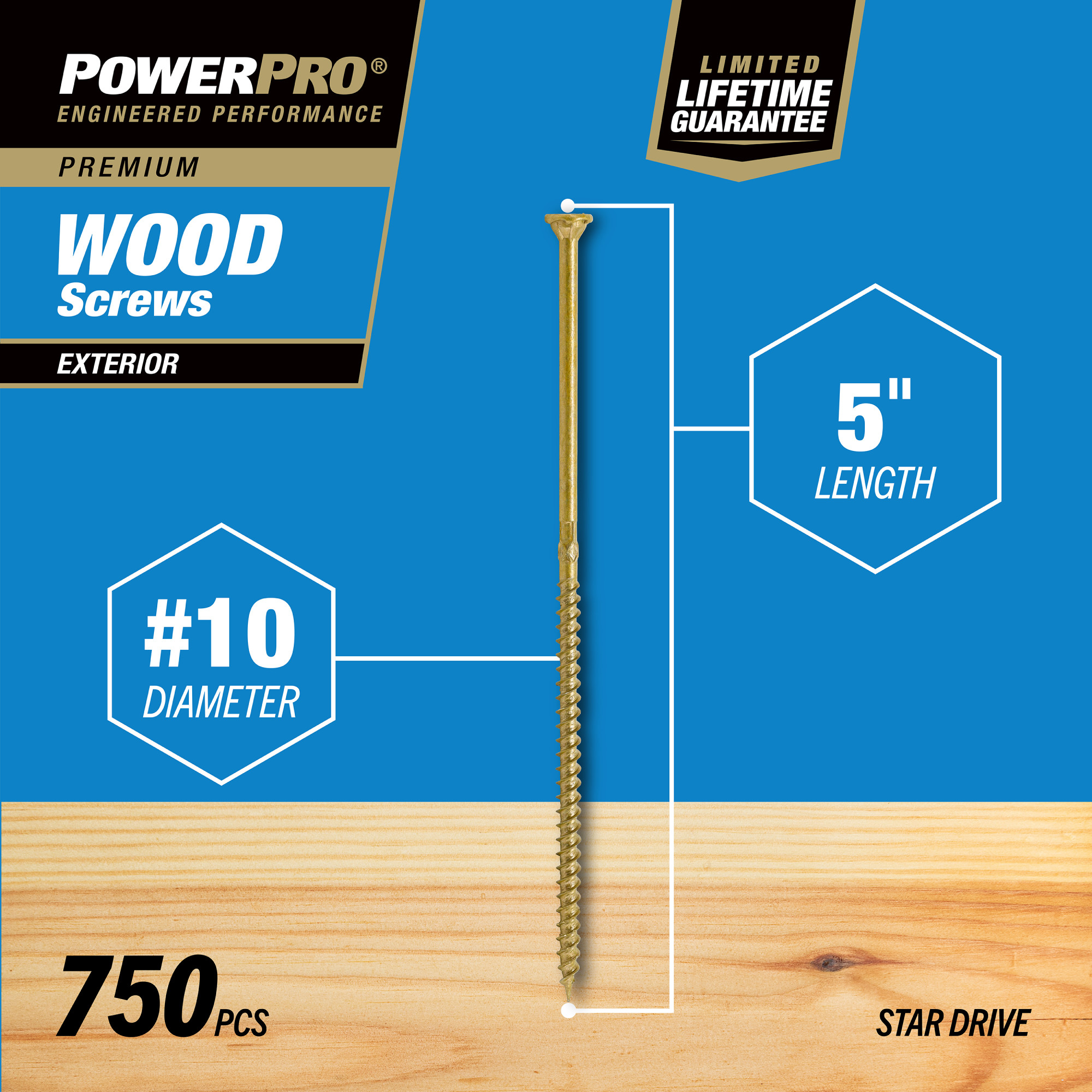 Power Pro Premium Exterior Wood Screws (#10 x 5 in.) - 750 pc