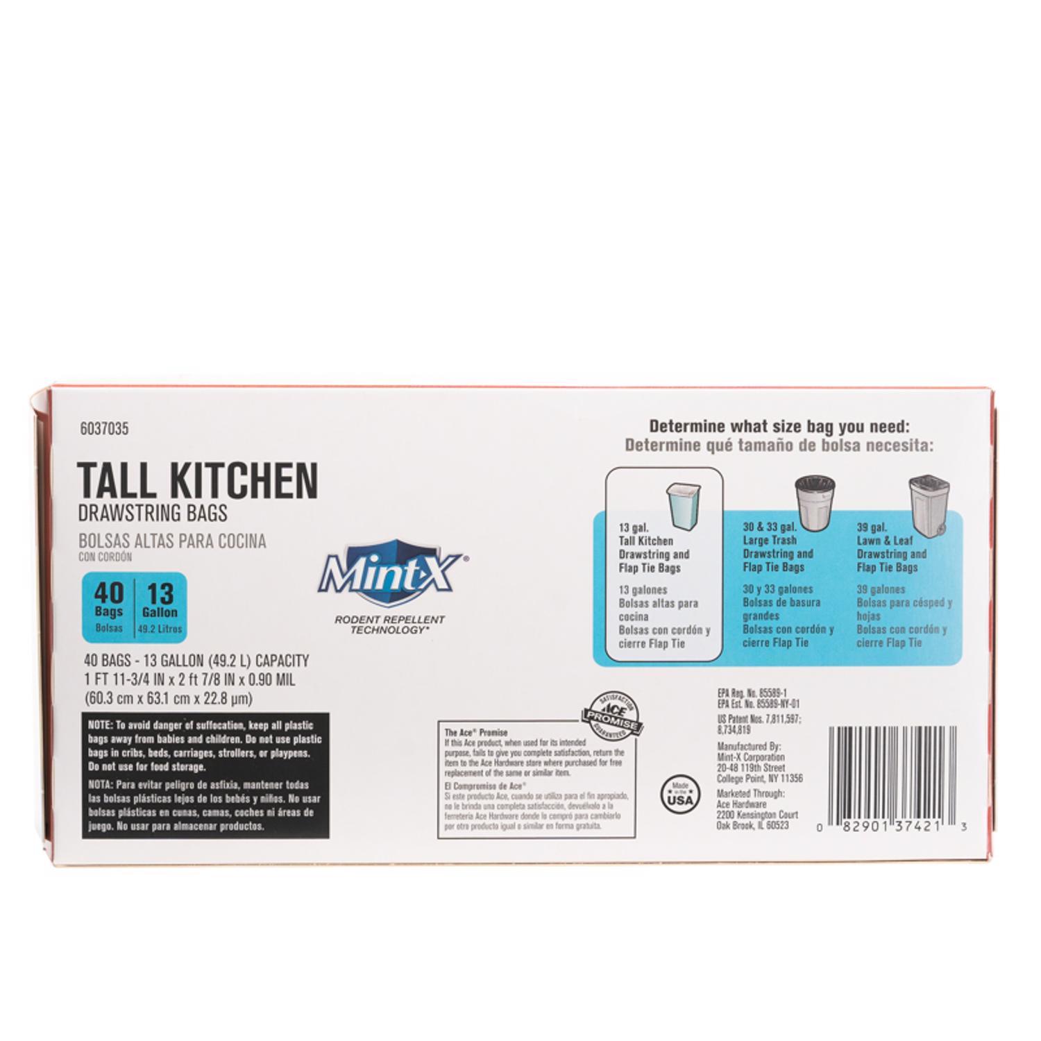 Ace 13 gal Mint Scent Kitchen Trash Bags Drawstring 40 pk 0.9 mil