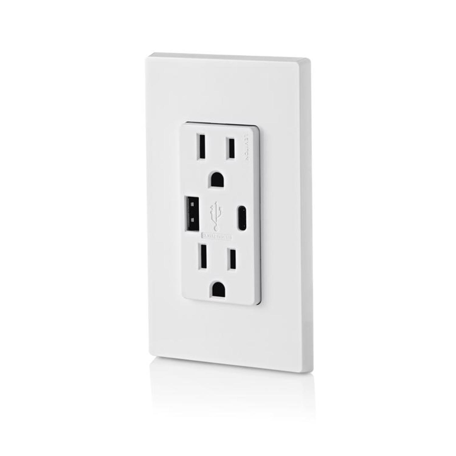 Leviton Decora 15 amps 125 V Type A/C Duplex White Outlet and USB Charger 5-15R 1 pk