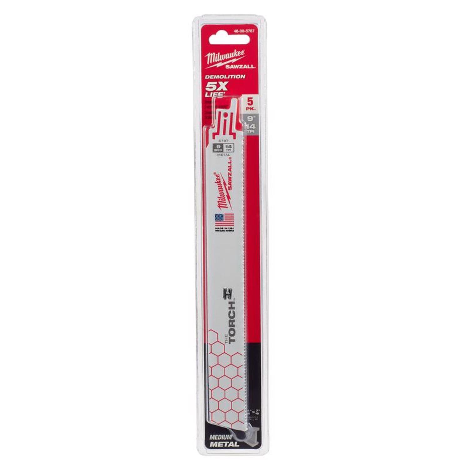 Milwaukee The Torch 9 in. Bi-Metal Reciprocating Saw Blade 14 TPI 5 pk