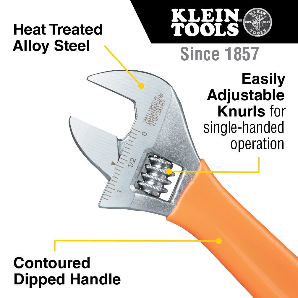 Klein Extra-Capacity Adjustable Wrench, 10-in.