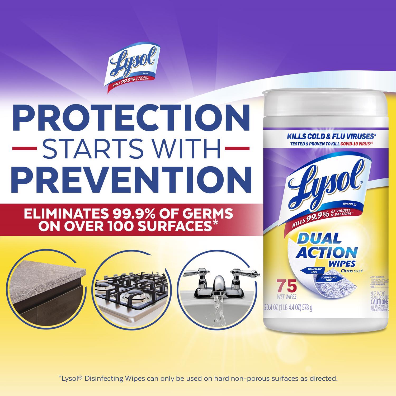 Lysol Dual Action Fiber Weave Antibacterial Wipes 75 pk