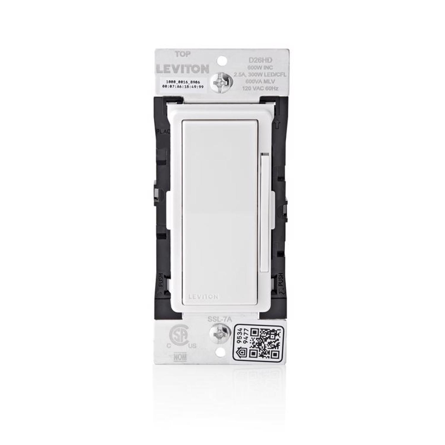 Leviton Decora White 600 W Toggle Smart-Enabled Dimmer Switch 1 pk