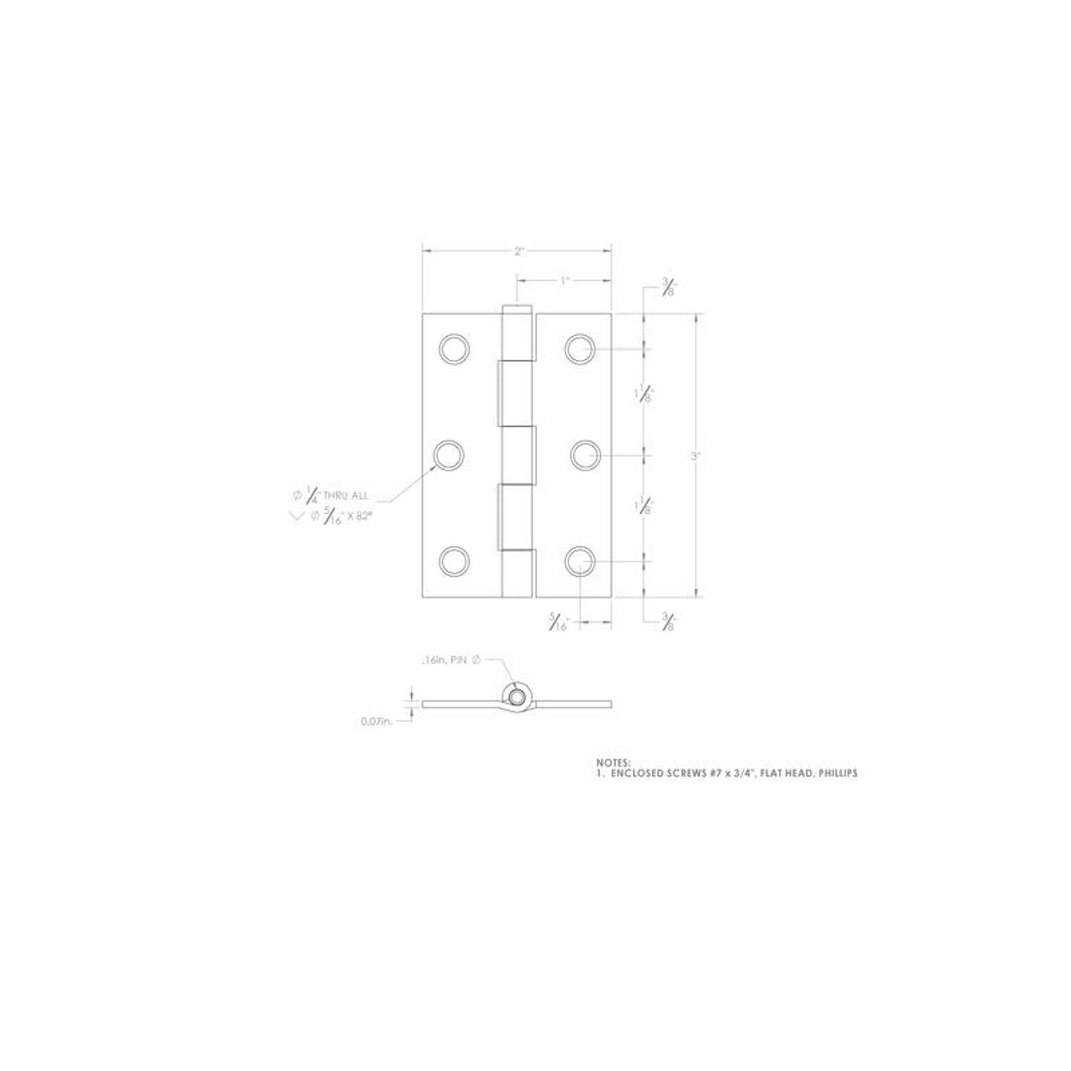 Ace 3 in. L Zinc-Plated Narrow Hinge 2 pk