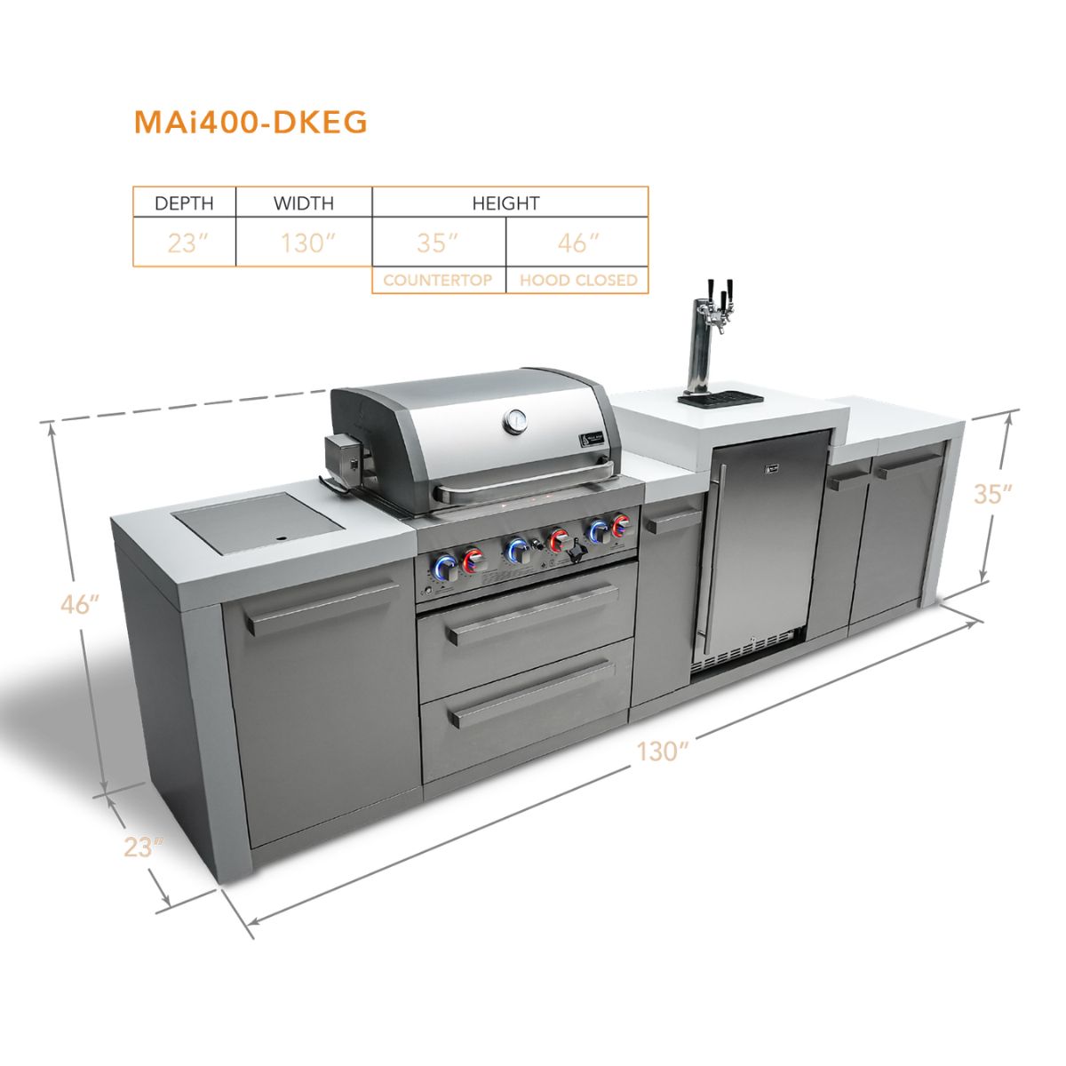 Mont Alpi 4-burner Deluxe Island with a Kegerator