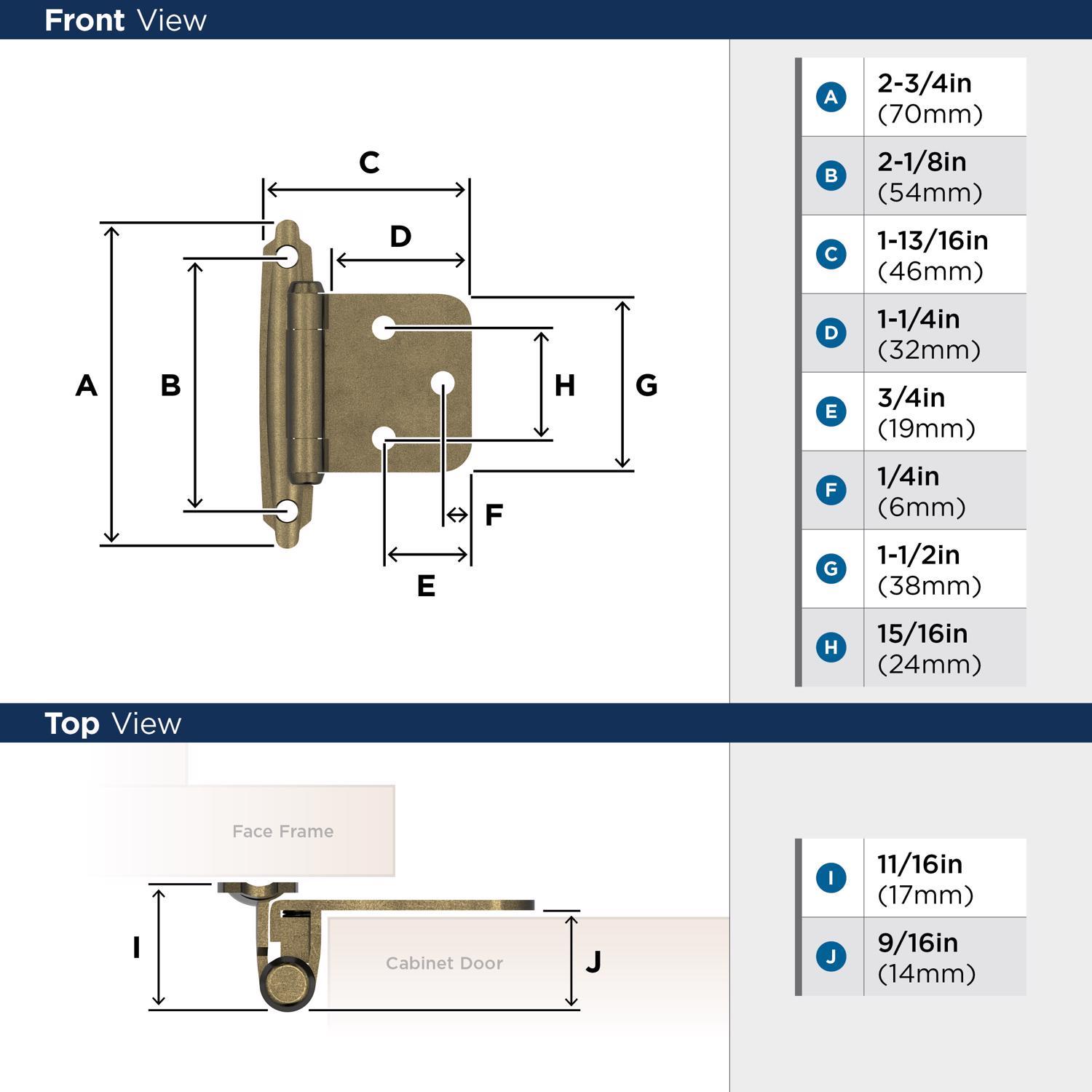 Amerock 1-3/4 in. W X 2-3/4 in. L Burnished Brass Steel Self-Closing Hinge 2 pk