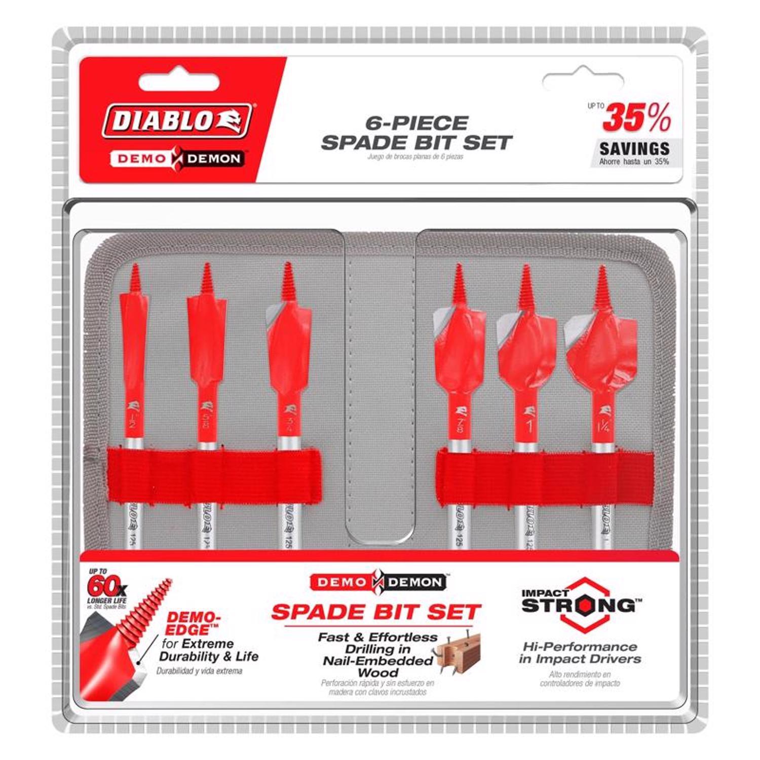 Diablo 6 in. L High Carbon Steel Nail-Embedded Wood Spade Bit Set Hex Shank 6 pc
