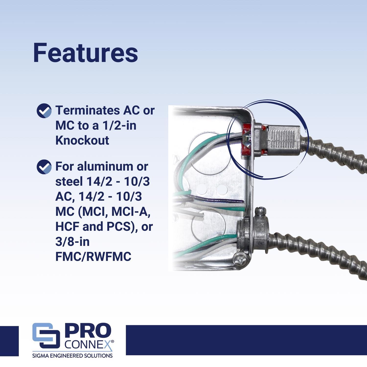 Sigma Engineered Solutions ProConnex 3/8 in. D Die-Cast Zinc Double Snap Lock Connector For AC, MC a