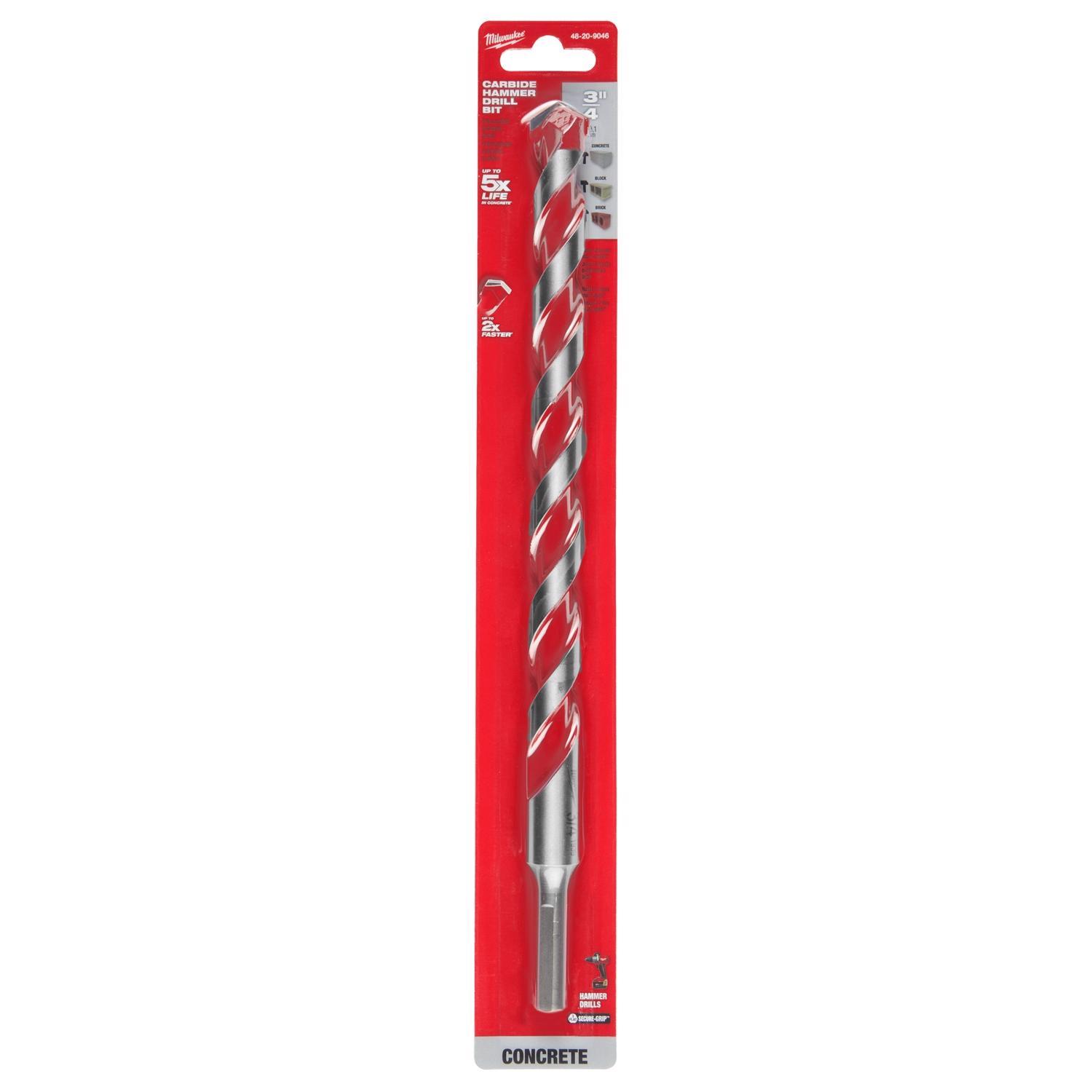 Milwaukee Shockwave 3/4 in. X 12 in. L Carbide Hammer Drill Bit 3-Flat Shank 1 pk