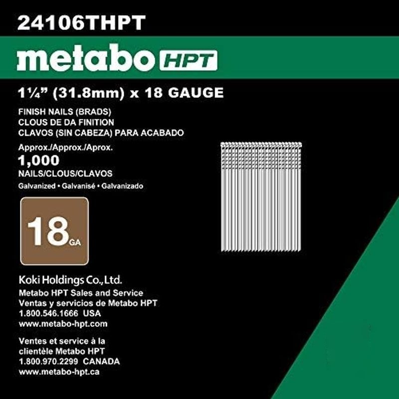 Metabo HPT Brad Nails, 1-1/4in. x 18 Gauge, Electro Galvanized, 1000 Count