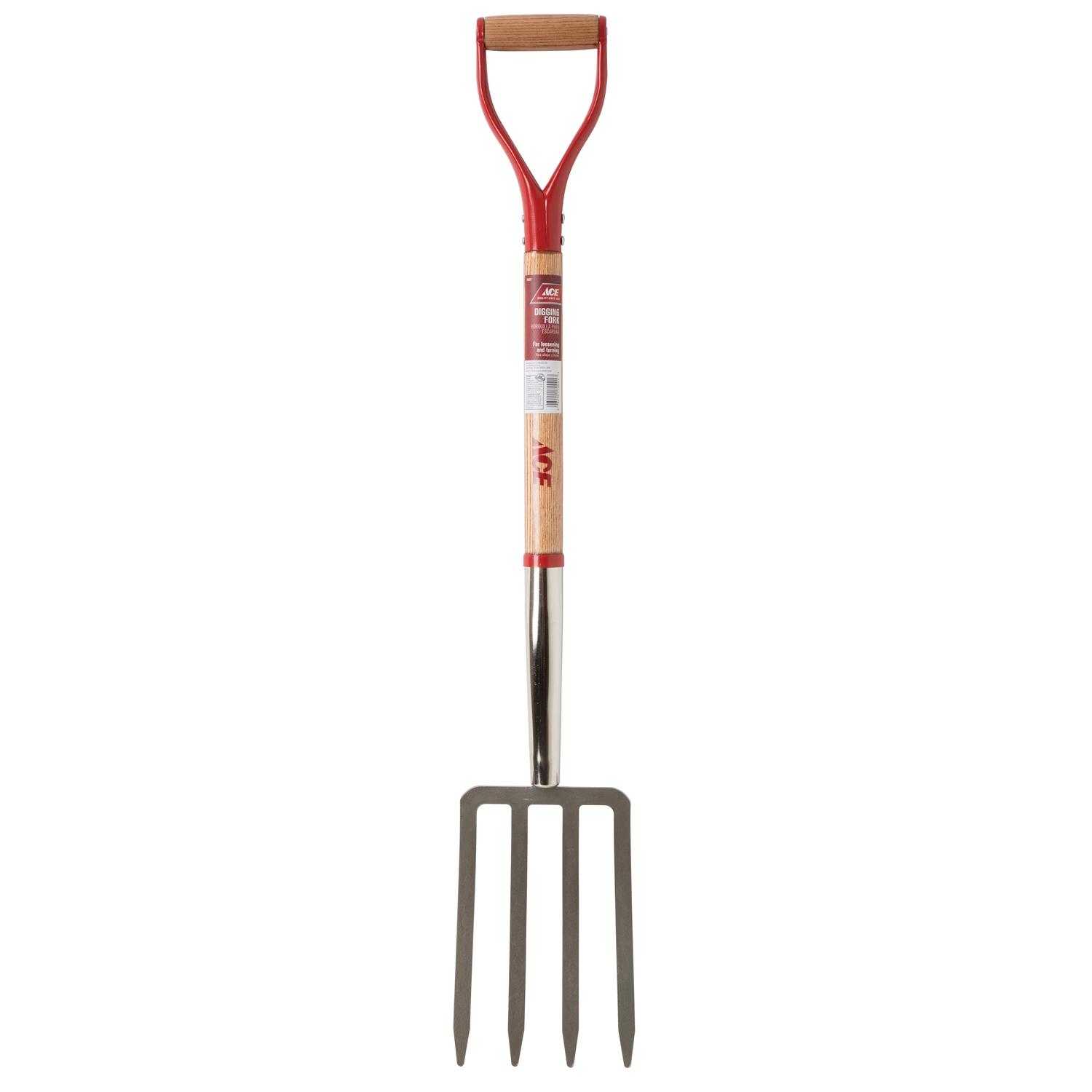 Ace 4 Tine Steel Spading Fork 30 in. Wood Handle