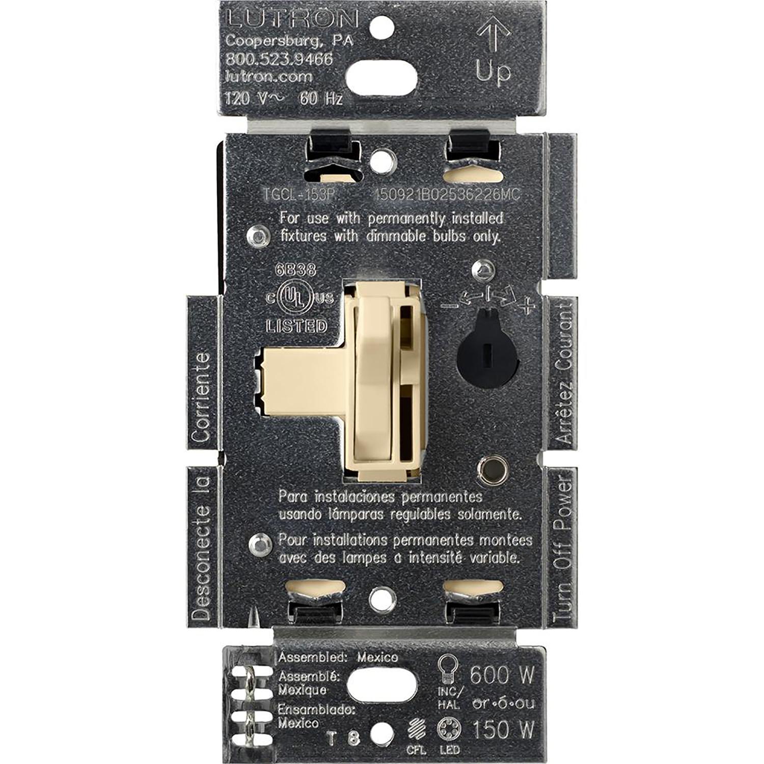 Lutron Toggler Ivory 150 W 3-Way Dimmer Switch 1 pk