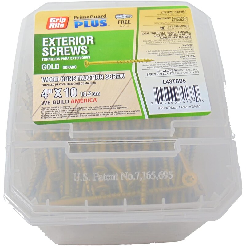 Grip-Rite PrimeGuard Plus Gold Star Drive Construction Screw 4 in. x 10, 5 lb." 