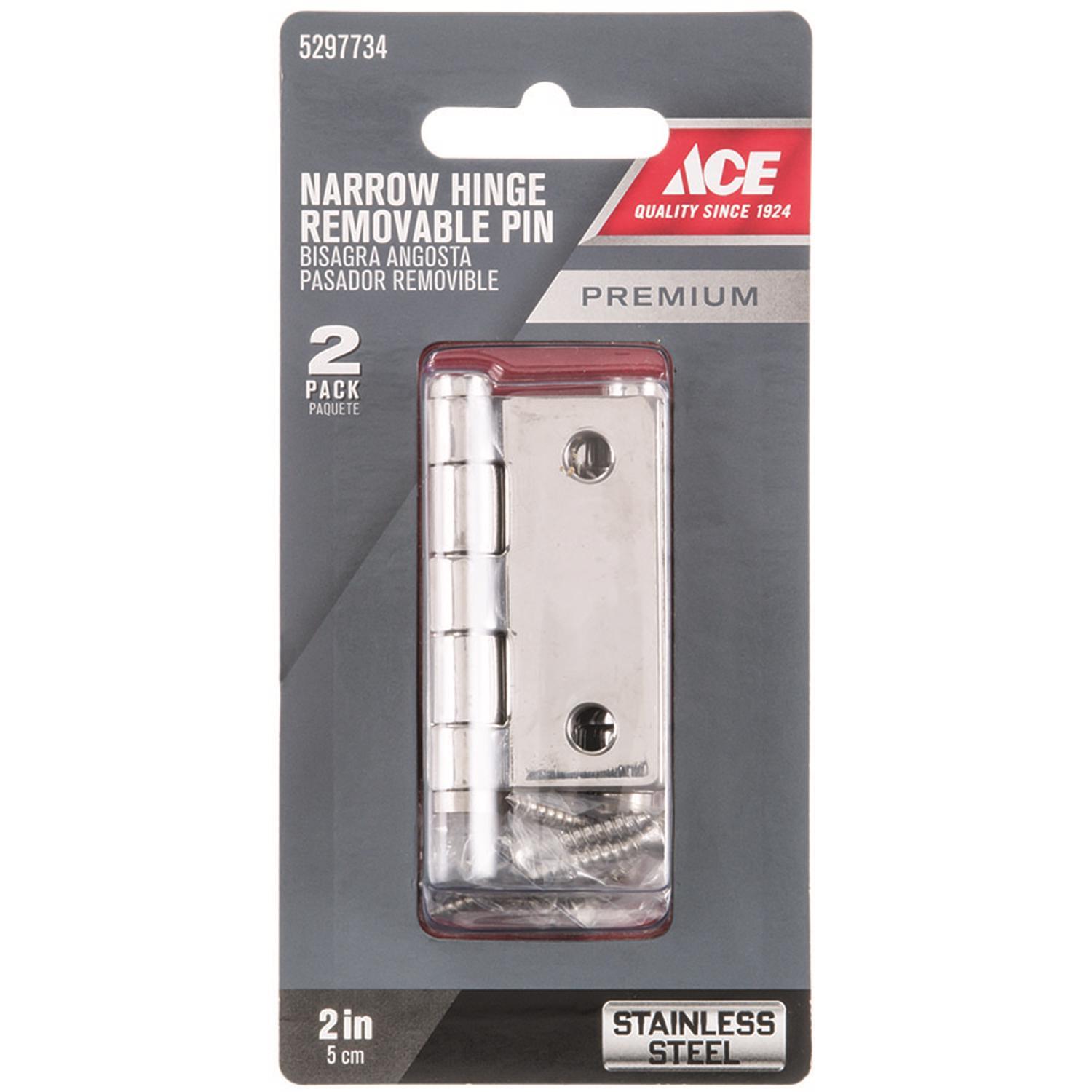 Ace 1.1 in. W X 2 in. L Stainless Steel Silver Stainless Steel Narrow Hinge 2 pk