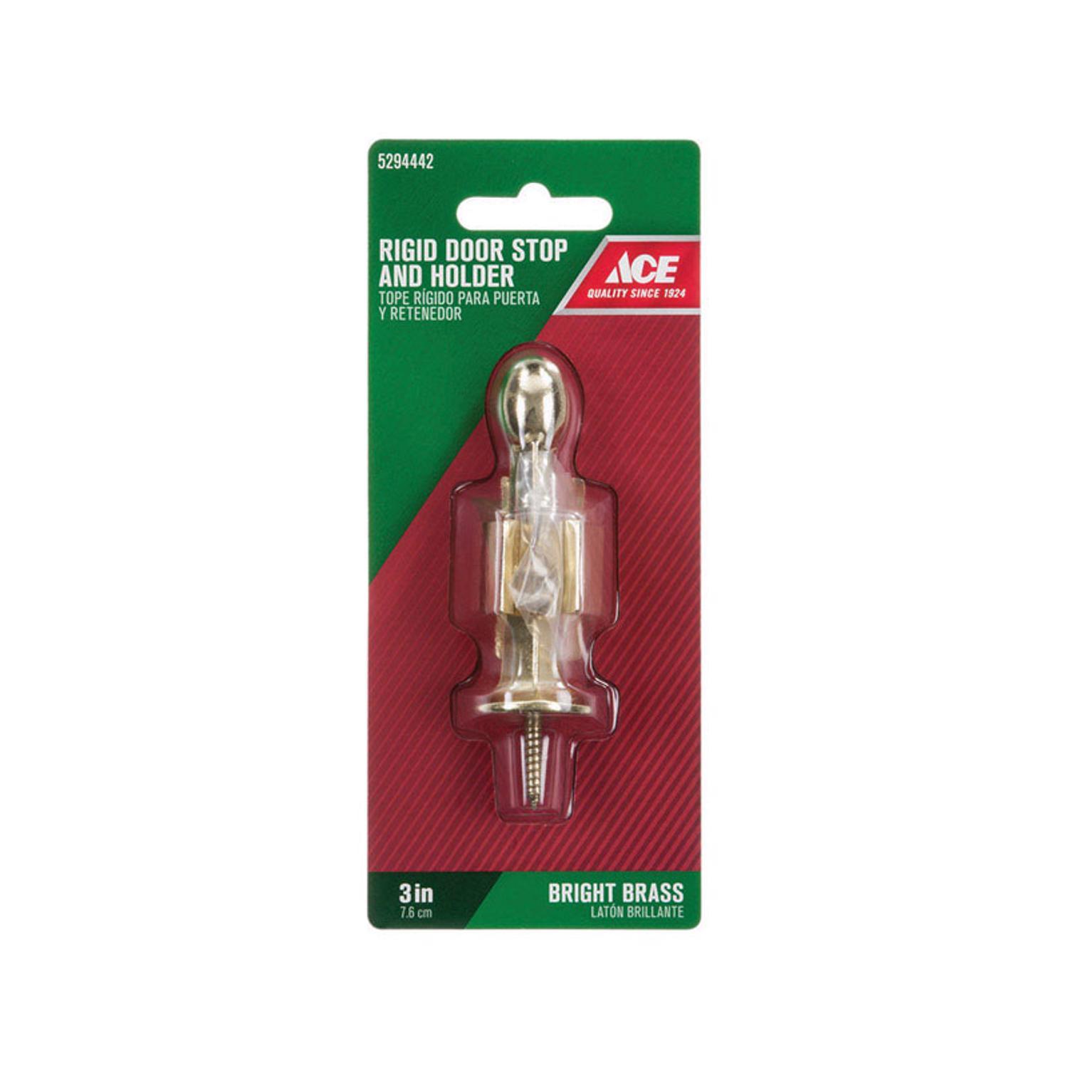 Ace 3 in. W Metal Bright Gold Rigid Door Stop w/Holder Mounts to door and wall 5/32 in.