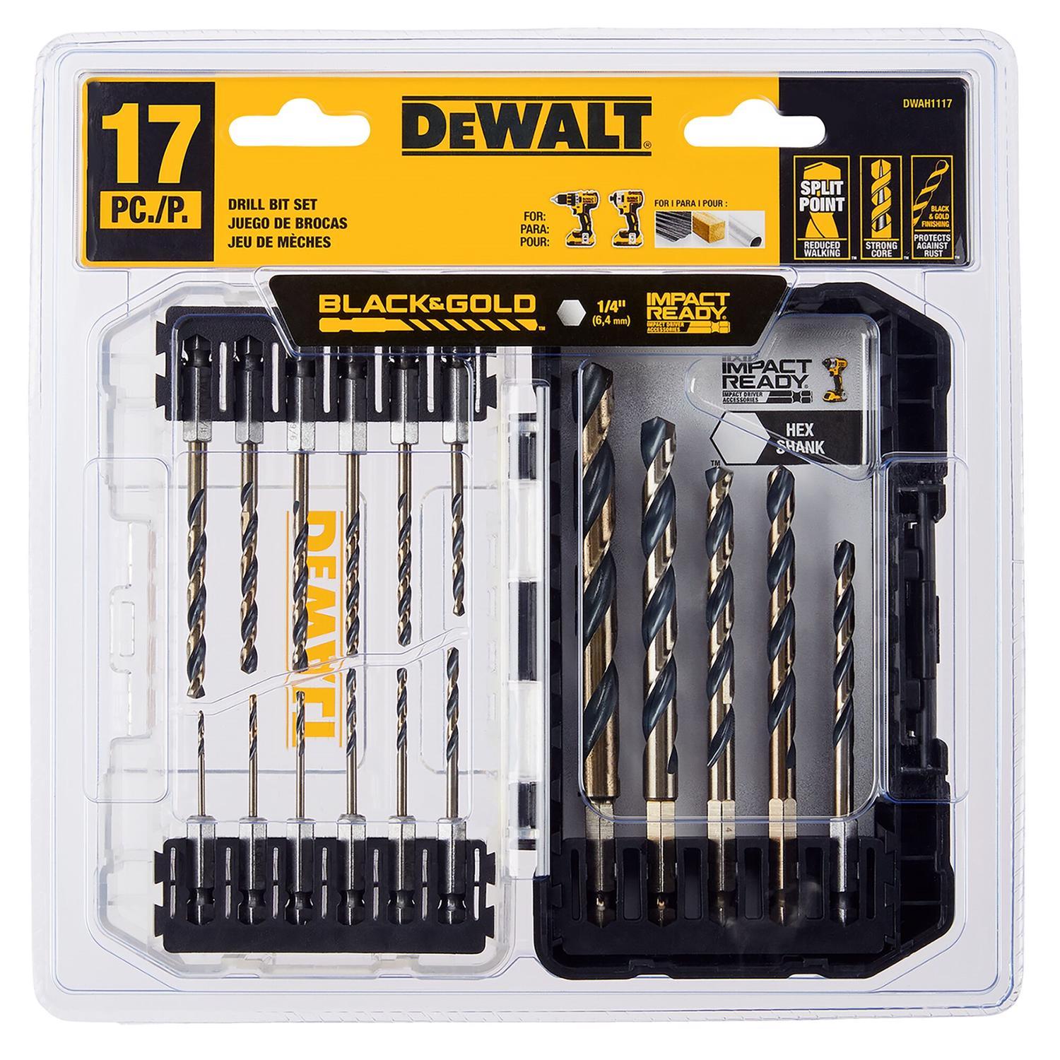 DEWALT Black & Gold High Speed Steel Impact Ready Drill Bit Set Hex Shank 17 pc