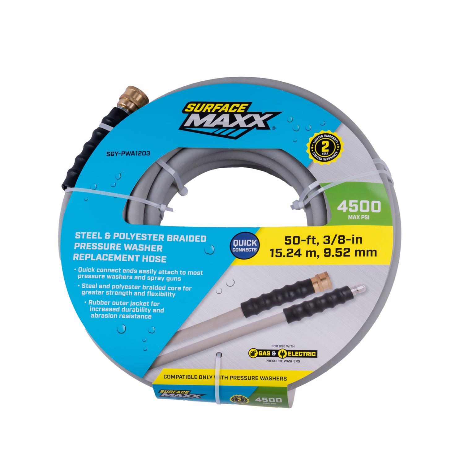 SurfaceMaxx 3/8 in. D X 50 ft. L Steel and Polyester Braided Pressure Washer Hose 4500 psi