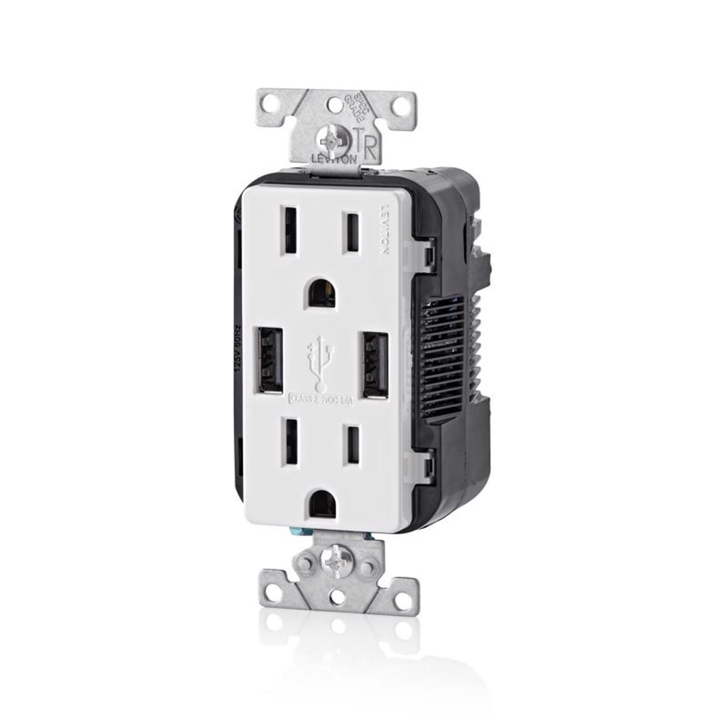 Leviton Decora 15 amps 125 V Duplex White Outlet and USB Charger 5-15R 1 pk