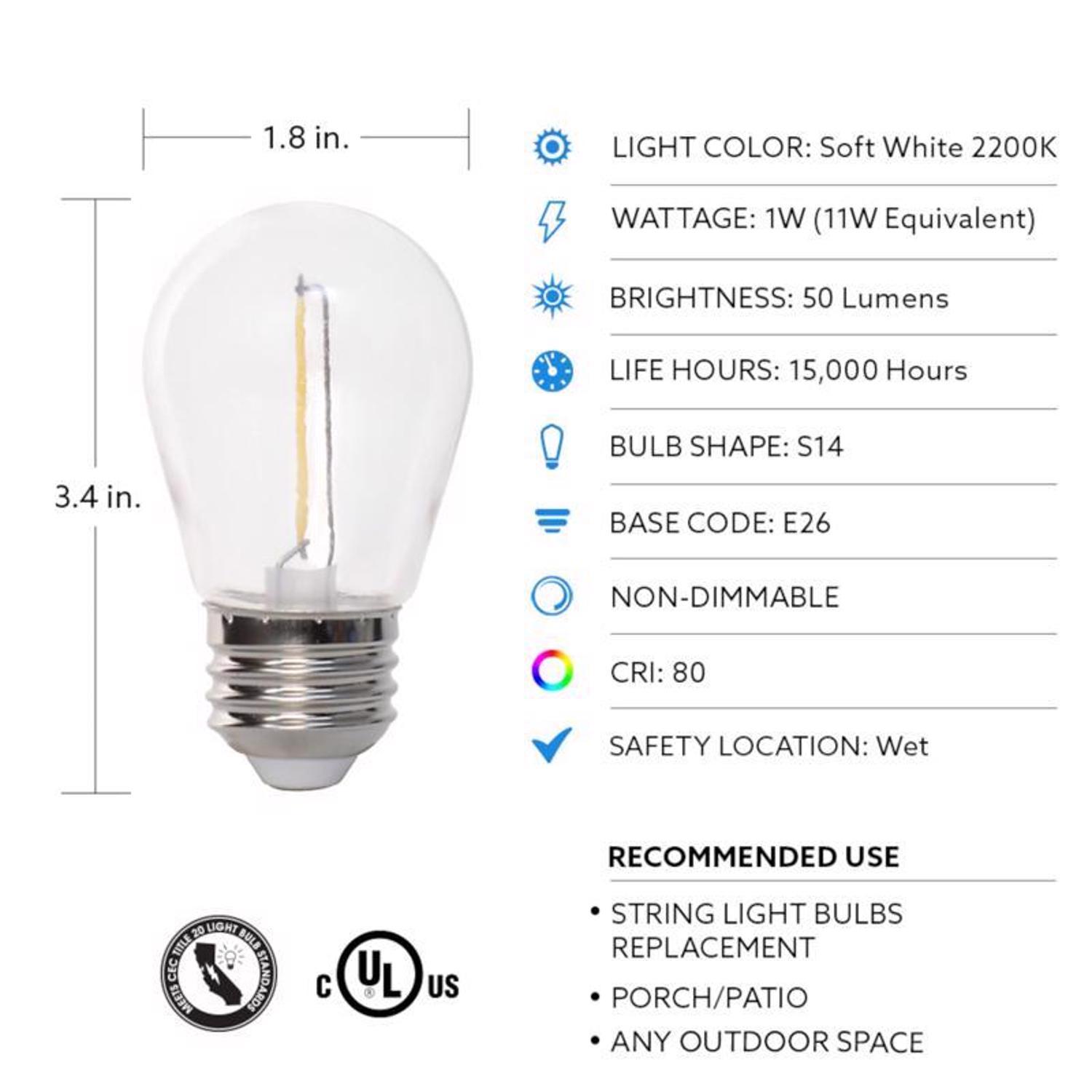 Feit S14 E26 (Medium) LED Bulb Warm White 11 Watt Equivalence 4 pk