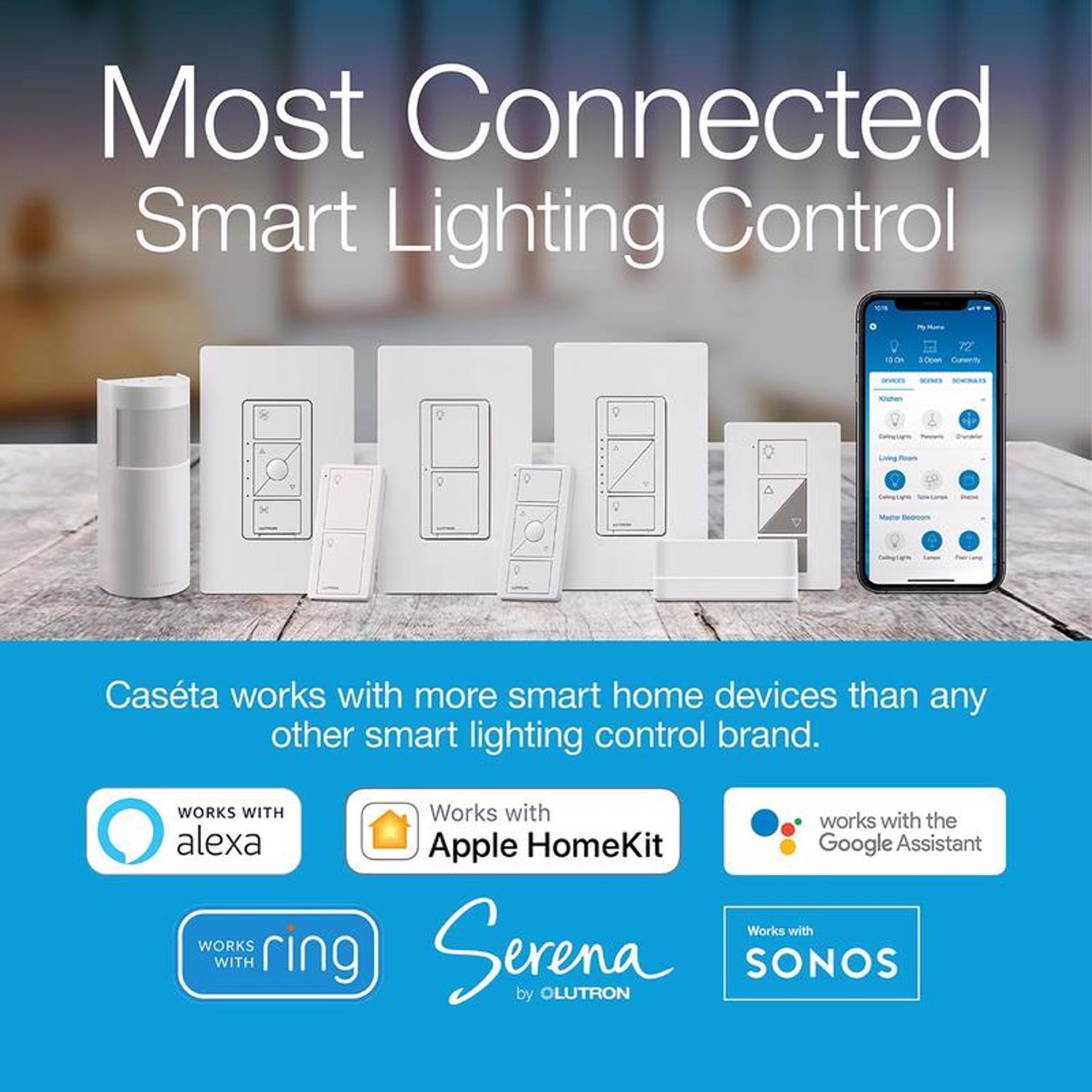 Lutron Caseta White 150 W Wireless Smart-Enabled Dimmer Switch w/Remote Control 1 pk
