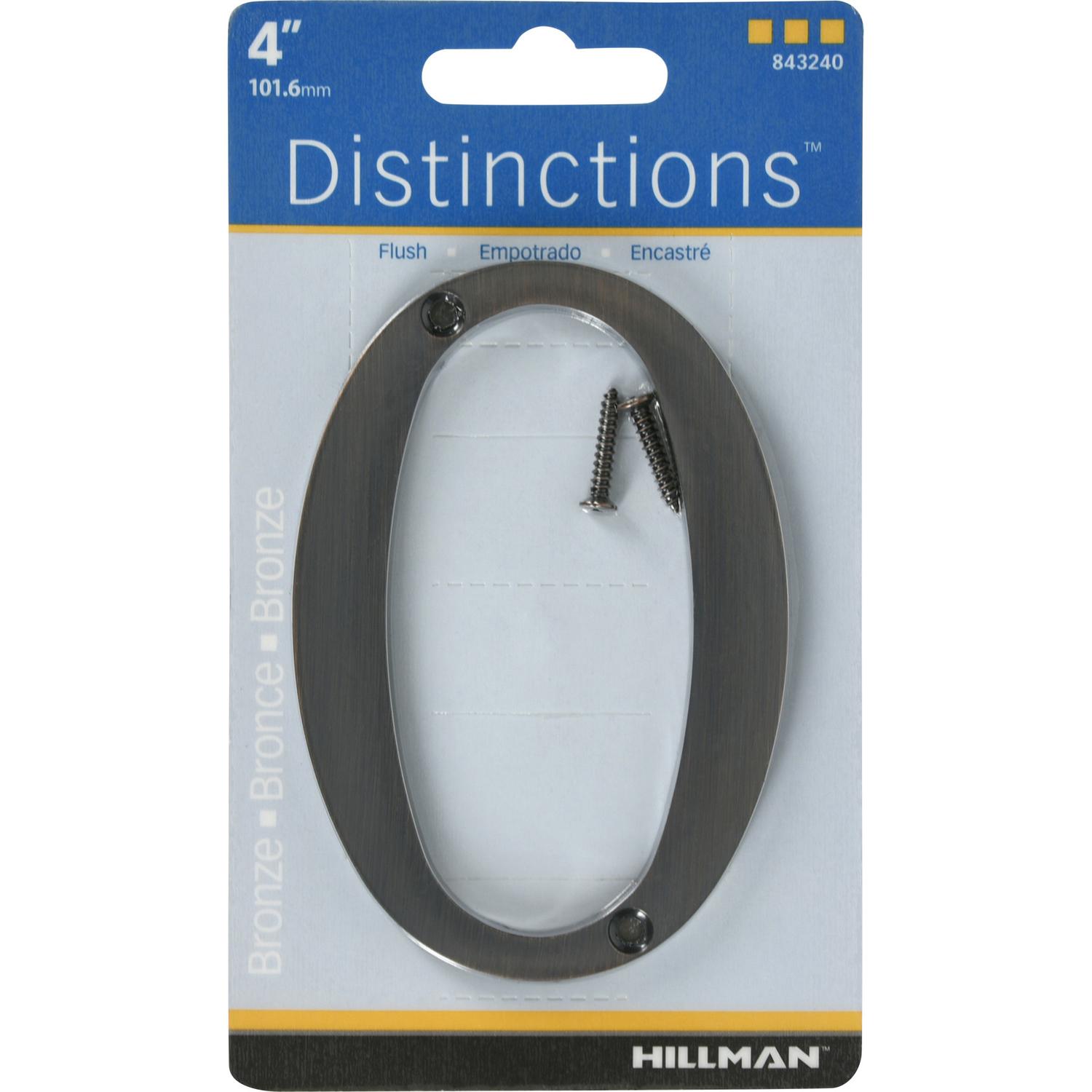 HILLMAN Distinctions 4 in. Bronze Zinc Die-Cast Screw-On Number 0 1 pc