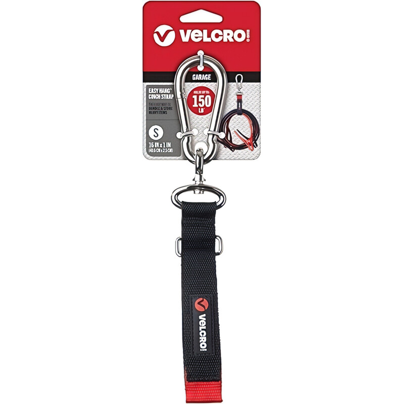 VELCRO Brand in. Black Hooks EASY HANG Cin. Strap Small 16 in. x 1 in. Hook loop fastener