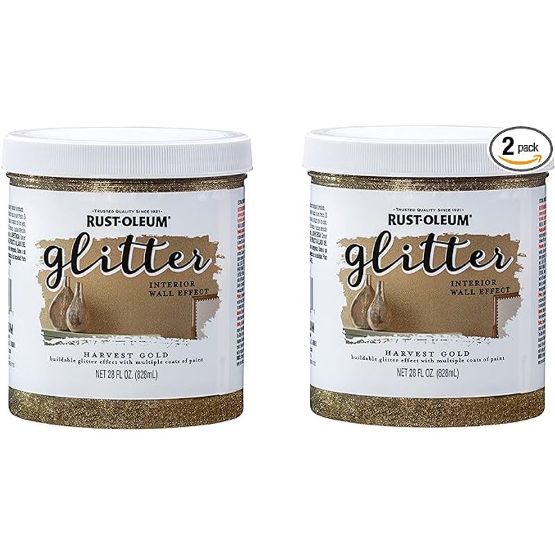 Rust-Oleum 360218-2PK Glitter Interior Wall Paint, 28 oz, Harvest Gold, (Pack of 2)