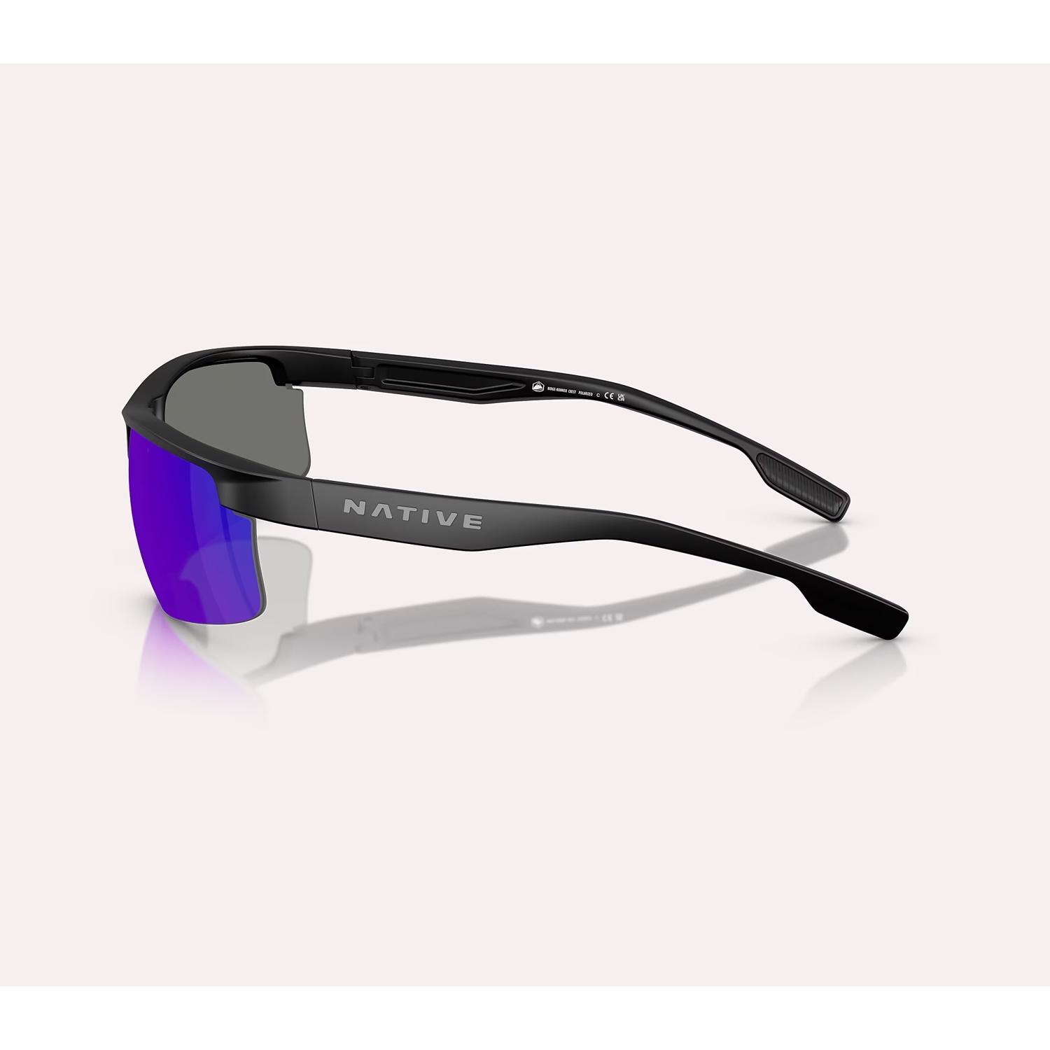 Native Ridge-Runner Crest Sunglasses Men's Matte Black Frame Blue Reflex Lens Polarized Blue Light B