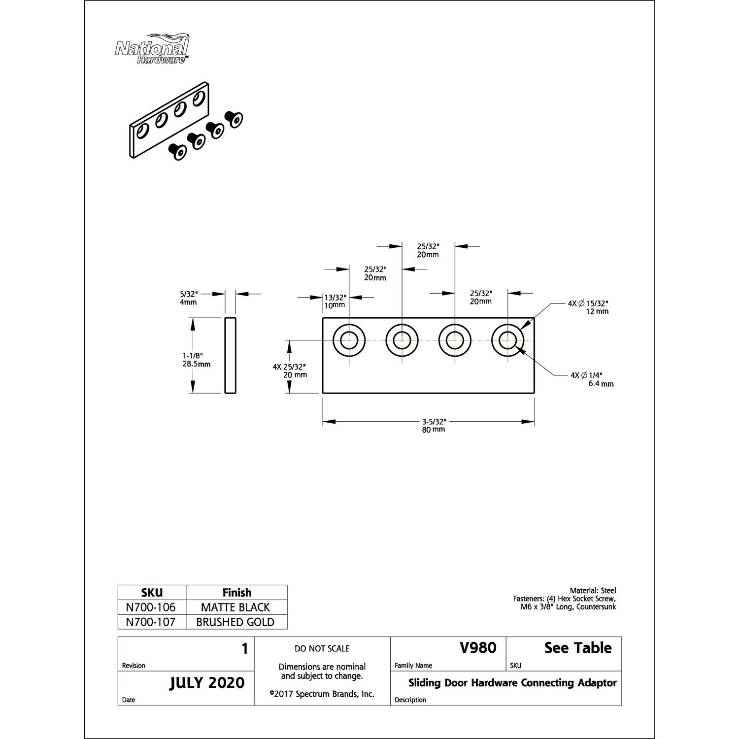 National Hardware 5/8 in. D X 3-1/8 in. L Matte Black Steel Sliding Door Hardware Connecting Adapter